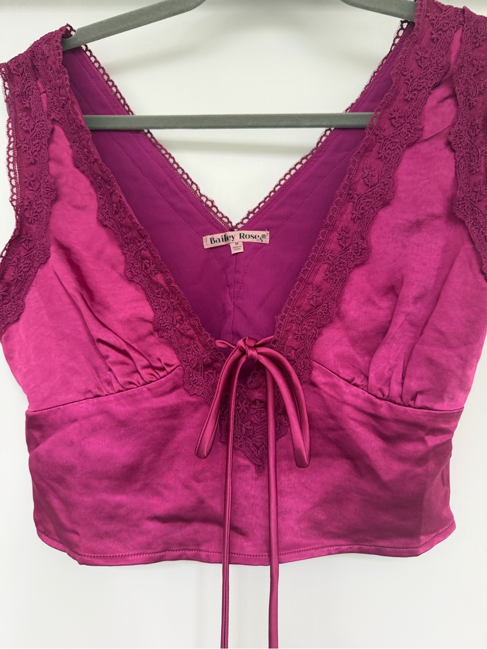 Fuchsia Lace-Trim Crop Top